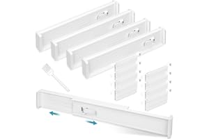 UCAMP Regulowana przegroda szuflady, 12-częściowy zestaw plastikowych przegródek do szuflad, system organizacji szuflad, przegroda szuflady, organizer szuflady, regulowany do sypialni/komody/kuchni