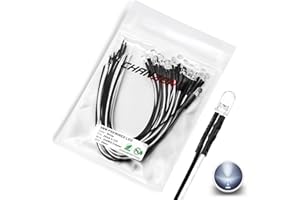 CHANZON [Cavo UL] 20 pezzi Pre Cablati luci a diodi LED bianchi da 5 mm (lente trasparente rotonda e trasparente DC 12V) con resistenza da 560 ohm 1/4W e indicatore di Cavo da 24AWG