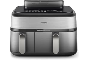 Philips Dual Basket AirFryer XXL With Steam, 9L/1.5KG, 2750W, 19 Functions | 5000 Series, Dual Basket 3L + 6L, Touchscreen, Steam Cleaning, Rapid Air Plus Technology, 12 Presets, Silver, NA555/09