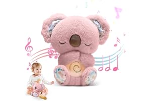 KUWUNG Koala Antiestres Que Respira con Música, Luces y Movimiento Respiratorio - Nutria Bebé Dormir, Peluche para Aliviar La Ansiedad, Juguete Bebé Durmiendo