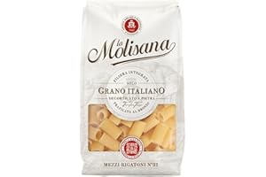 La Molisana, Mezzi Rigatoni n. 32, Pasta da Solo Grano Italiano - Trafilata al Bronzo, Ruvida e Tenace con Eccellente Tenuta in Cottura - Confezione da 500 g