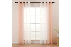 L.Z.E Pink White Voile Curtains for Living Room, Light Pink Sheer Curtains & Drapes for Kids Girls Room Bedroom Windows, Blush, Transparent, 90 Inch Drop 225 cm Long Colour Gradient with Eyelet