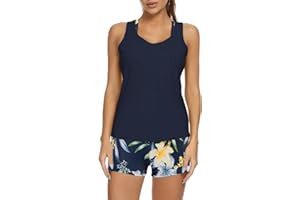 JASAMBAC 3 Piece Tankini Swimsuit for Women Swimwear Tank Top with Bikini Top Boyshort Set
