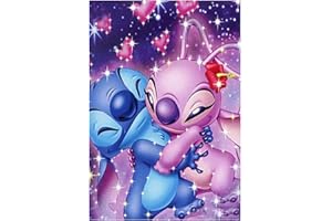 Qeapug 5D Bricolage Diamond Painting, Stitch 5D DIY Broderie Diamant Painting Kit Complet, Peinture Diamant Artisanat Strass Point de Croix Painting pour Adultes, Enfants (Dessin animé A)