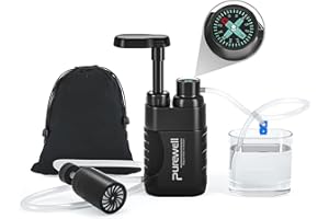 Purewell Pompe Filtrante à Main 0.01 Micron - Filtre à Eau Portable Élimine 99.999% des Bactéries - pour Randonnée, Camping, Voyage et Survie
