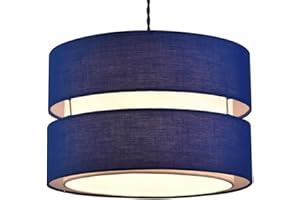 KTJES Modern Blue Pendant Light Shade, 2 Tier Cylinder Fabric Navy Ceiling Lamp Shades Table lamp & Floor lampshade for Bedroom Living Room Kitchen Hallway Lounge 26cm