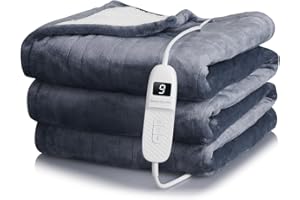 BEAUTYSAY ABC Heated Blanket, Electric Blanket Double 200x150cm, Heated Throw Blanket with 9 Heat Settings and 9 Timer, Auto Shutoff, Electric Throw Blanket King Size for Home Bed Sofa Office, Machine Washable