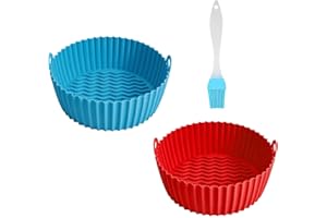 ZEHAN ZITONG 2pcs Air Fryer Silikontopf,Heißluftfritteuse Korb Silikon Heißluftfritteuse Zubehör Ersatz,Air Fryer Silicone Pot, Air Fryer Silicone Baking Tray, Air Fryer Zubehör für die Küche zu Hause(blau + rot)