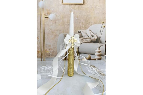 TENWEL Bougie de baptême, bougie personnalisée, bougie de cérémonie de première communion, non parfumée, cylindrique, pour intérieur, 25,4 cm x 2,2 cm de diamètre