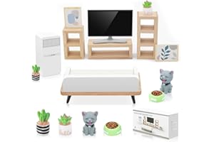 AOPIER 12PCS Miniature Dollhouse Living Room Furniture Set, Wooden Mini Furniture Dollhouse Accessories with Sofa TV, Pretend Play Furniture Toys for Kids Age 3+ Birthday