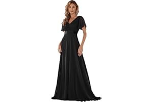 Ever-Pretty Women's Double V-Neck Short Flutter Sleeves Empire Waist Elegant Chiffon Long Evening Dresses 9890