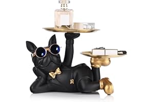 oliruim Estatua de mayordomo de Perro con Bandeja, Estatua de Bulldog francés, Bandeja de decoración del hogar,decoración de Mesa, decoración de Sala de Estar, Mesa de Entrada, (Negro)