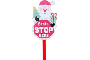DARTHOME Santa Stop Here Sign 68cm Happy Snowman Santa Reindeer Glitter Red Wooden Garden Lawn Stake (Santa)