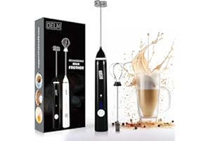 DELM Elektryczny spieniacz do mleka, spieniacz do kawy, akumulator, mikser do napojów, ręczny spieniacz, mikser, pomoc kuchenna, mikser ręczny, mikser elektryczny, USB, (czarny)