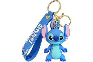 ANEIMIAH Porte-clés dessin animé Kawaii pour enfants, filles, garçons, femmes, porte-clés mignon de dessin animé, porte-clés, sac à dos, breloques de voiture, Stitch Bleu, S