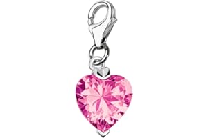 Quiges 925 Sterling Silver Crystal Hearts Clip On Lobster Clasp Charm Pendant