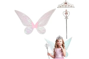 PEEOED Ailes de fée, Ailes d'ange Enfant, Déguisement Papillon Enfant Adulte, Ailes d'ange Costume avec Baguette Serre-tête Jupe pour Festival Fête Carnaval Mascarade Cosplay Halloween