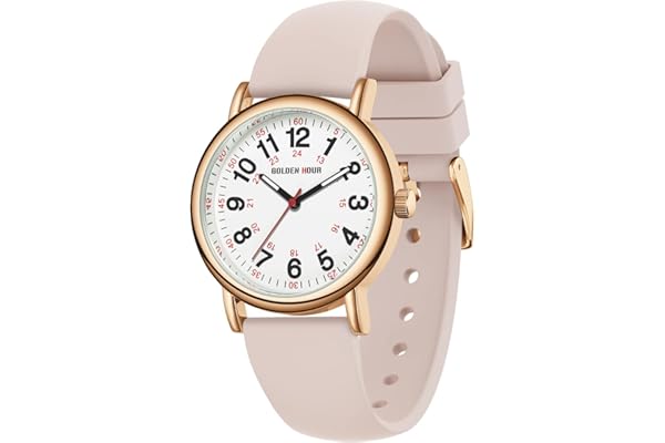 GOLDEN HOUR Montre D'infirmière étanche pour Professionnels de la Médecine, étudiants, Femmes et Hommes – Cadran Lumineux Facile à Lire, 24 Heures avec Aiguille des Secondes