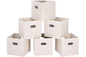 MaidMAX Cubes de Rangement en Tissu, Lot de 6 Boîtes/Tiroirs en Tissu Cube de Rangement Pliable Organiseurs Conteneurs pour l'organisation de Linge, Jouets, Vêtement,Beige,30,5 x 30,5 x 30,5(cm)