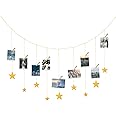 Excefore Hanging Photo Display, Boho Decor Wooden Stars Garland with Metal Chains Picture Frame Collage with 30 Wood Clips for Teen Girl Room, Bedroom, Dorm, Home, Party Decor (200 cm)