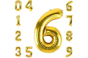 KOYIGO Gold 6 Balloons,40 Inch Numbers 0-9 Foil Balloons Birthday Party Decorations,Anniversary