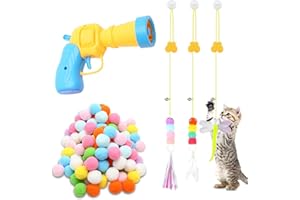 MAIXINNEW Juego de Pistola Lanzadora de Bolas de Juguete para Gatos, 100 Bolas Interactiva para Gatos y Juguete para Gato Ventosa, Juguetes para Gatos Interactivo de Interior