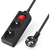 Aigostar 2-Outlet Extension Strip with 1.5 Metre Cable and Switch, Black