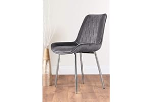 Furniturebox UK Dining Chairs - 2x Pesaro Velvet Silver Chrome Metal Leg Modern Contemporary Luxury Dining Kitchen Chairs Set (2x Grey Pesaro Silver Chairs)