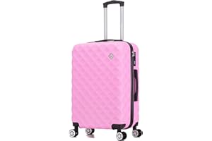 Preston Morgan Medium Suitcase on 4 Dual Spinner Wheels Super Lightweight ABS Hard Shell Hold Check in with Built-in TSA Lock (Pink, 75L)