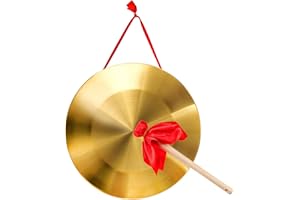 ZEAYEA 12.6 inch / 32 cm Gong Instrument, Chinese Traditional Percussion Instrument Copper Gong with Beater and Red Hanging Ribbon for Celebration, Party, Festivals