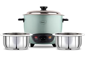 Pigeon Inox Rice Cooker with Double pot, 1.8 litres | Stainless Steel Lid | 700 Watts | 2 Steel Cooking Pot | Measuring Cup | Spatula | Energy Efficient Cooking