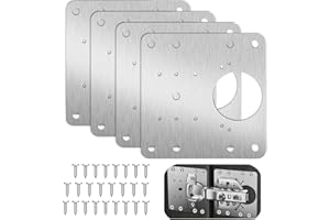 NestNook Płyta naprawcza zawiasów ze śrubami, zestaw naprawczy do szafek, stal nierdzewna, uchwyty naprawcze do szafek kuchennych, zawiasów drzwiowych, 4 szt