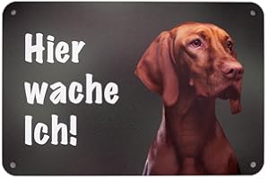 WILDE HILDE ORIGINAL Magyar Vizsla Jagdhund - Hier wache ich! Premium-Schild für den Gartenzaun & Grundstück, Warnschild, Sicherheit, Deko & Geschenk, UV- und wetterfest, Alu-Verbund, 24 x 16 cm - Made in Germany
