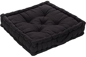 PARADISE STAR Booster Seat Cushion 100% Cotton Chunky Garden Seat Pad, Floor Cushion, Chair Cushion, Seat Raiser Pad 45cm x 45cm x 10cm COLOUR BLACK