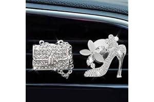 PLANTURECO 2 Pack Car Air Vent Clip Charms, Crystal Car Diffuser Vent Clip, Rhinestone Oil Diffuser Vent Clip, Car Fresheners for Women, Bling Car Accessories for Women – Stylish & Practical (Handbag & Highheel)