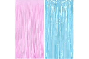 CC wonderland zone 2 Stück Macaron Rosa und Blau Lametta Vorhänge - Metallische Folienvorhänge (1m x 2m) Tinsel Curtain für Party Deko