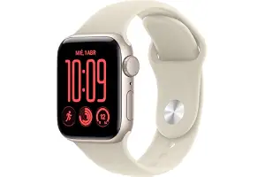 Apple Watch SE 3 GPS 40 mm, Caja de Aluminio en Blanco Estrella | Correa deportiva color arena - Talla S/M. Fitness + Sueño + Control del Ciclo, Frecuencia Cardiaca, Constantes Vitales