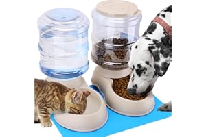 PAWZONE Animali Domestici Cani Gatti Automatico Waterer e Cibo Feeder con Tappetini sottociotola 1 Dispenser di Acqua e 1 Pet Alimentatore Automatico per Animali domestici di piccola e media 3.8L*2