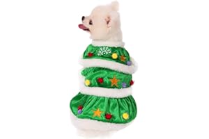 Filhome Dog Christmas Tree Costume, Pet Cat Christmas Dress Winter Fleece Coat Clothes Puppy Xmas Outfit Apparel