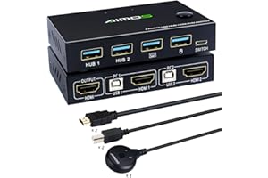 KVM Przełącznik HDMI 2 porty 4K 30 Hz, MLEEDA HDMI i USB Switch do 2 komputerów PC Podziel się zestawem klawiatury, drukarki i monitora UHD, z 2 kablami USB i 2 kablami HDMI