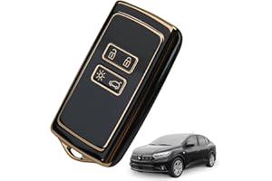 QOCO TPU Car Key Cover for Renault 4 Buttons Key Protection Cover for Renault Fluence Duster Megane Kadjar-Clio Smart Key case Shell Key Holder keychain Accessories-Golden Edge (Black)