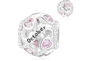 Symretie Pendentif Pierre de Naissance en Argent 925 pour Femme, Compatible avec les Bracelets et Colliers Style Pandora et Européen. Convient aux Femmes et aux Filles.MON64