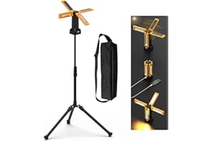 IODOO Faretto da Cantiere LED Ricaricabile Solare con Treppiede, Batteria da 13200 mAh, Faretti da Cantiere con Luminosità da 8000 Lumen, Adatto a Cantieri, Campeggio All'aperto, Garage e Studio