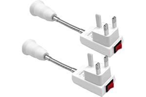 Hoembpn E27 Lamp Holder Socket Light UK Plug LED Bulb Holder with Switch,360° Plug in Wall Light Lamp Base Extension Adapter Table Lamp Fittings for Bedroom Cupboard hallway Garage (2 Pack)
