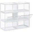 Boîtes à Chaussures Empilables SONGMICS - Lot De 6, Plastique Transparent, Porte Magnétique, Jusqu'à Pointure 46