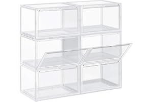 ‎SONGMICS SONGMICS Pudełka na buty, zestaw 6, organizer na buty, plastikowe pudełko z przezroczystymi drzwiczkami, do przechowywania butów, na buty do rozmiaru 46, 36 x 28 x 22 cm, przezroczyste LSP06CW