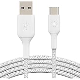 Belkin BoostCharge &Ouml;rg&uuml;l&uuml; USB C şarj kablosu, USB-C - USB-A ara kablosu, iPhone 16, 15, Samsung Galaxy S24, S23, Pixel, iPad,