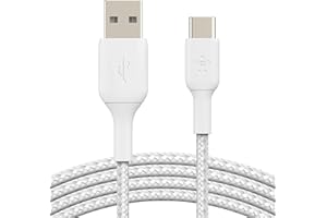 Belkin BoostCharge câble USB-C à gaine tressée, câble de recharge USB-C vers USB-A, câble USB Type-C pour iPhone 16, iPhone 15, Samsung Galaxy S24, S23, iPad Pro, Google Pixel, etc., 1 m, blanc