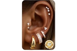 CASSIECA 7Pairs Boucles d'Oreilles Femme Piercing Oreille Acier Inoxydable Boucle d'Oreille Plaqué Or 14K Argent Piercing Helix Tragus Bijoux Femme