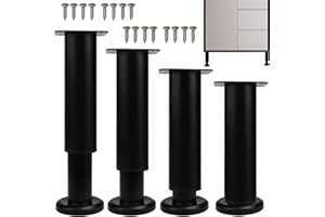 SLTAXAR 4 PCS Pies Ajustables para Muebles 18-30CM, Patas Extensibles, Patas Negras Patas para Muebles Regulables con 16 Tornillos para Armarios Mesillas de Noche Camas Escritorios Cómoda Estantería